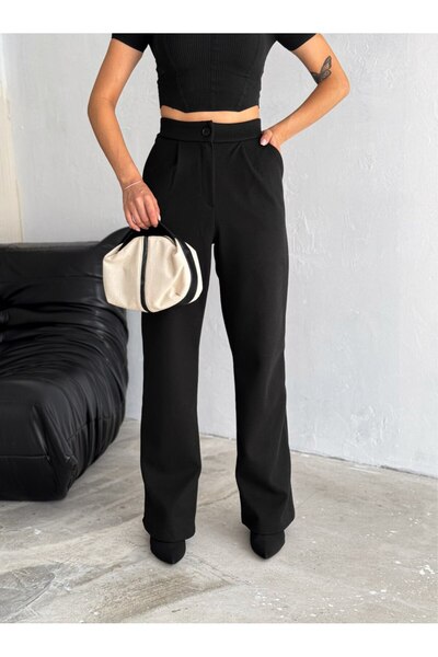 winmoda Ψηλόμεσο Maxi Γυναικείο Παντελόνι Stamp - Φαρδύ πόδι φαρδύ