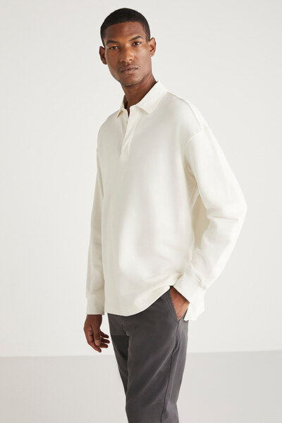 GRIMELANGE John férfi póló póló galléros hosszú hasíték a háton átlós szövet vanília pulóver