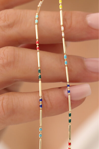 Agora Silver Veelka 14 Ayar Renkli Mineli Altın Kolye, Mineli Altın Kolye, Mineli Altın Zincir, 14 Ayar Zincir