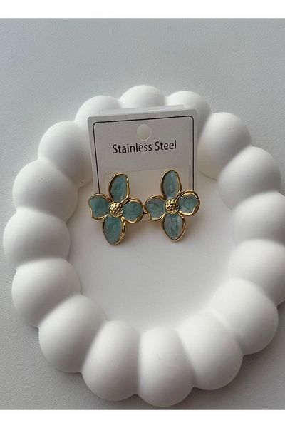 mos&more Steel Blue Enamel Flower Design Women's Earrings