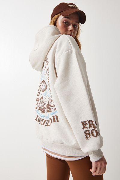 Lovelyİstanbul Beige Hooded Knitted Sweatshirt - Lub0059