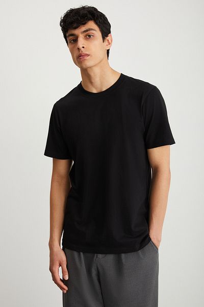 GRIMELANGE Mıchel Men's Black Slim Fit T-Shirt - 100% Organic Cotton, Side Sliding Stitching