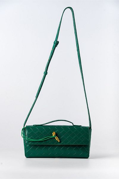 TECER Emerald Green Knitted Patterned - Lock Detailed Women's Crossbody and Clutch Bag
