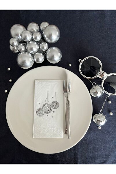 kidspartim منديل ديسكو أبيض مذهّب باللون الفضي 16 قطعة