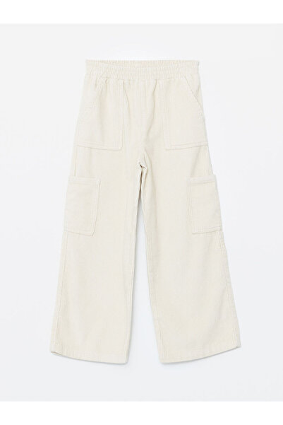 LC Waikiki Beige Velvet Girl's Cargo Pants with Elastic Waist