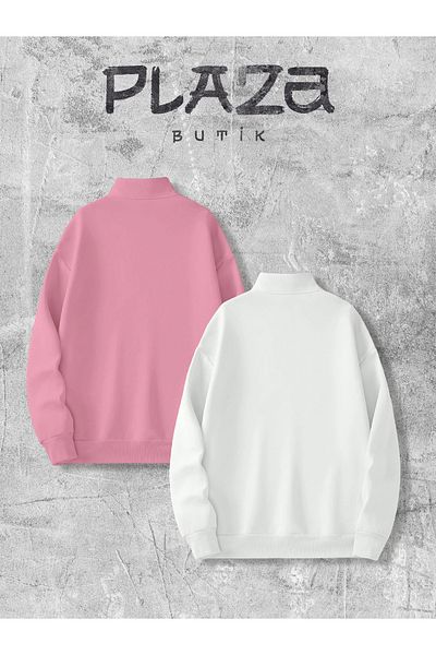 Plaza Butik Dino Printed Half Zipper Sweatshirt Lover Couple Sweatshirt Combination