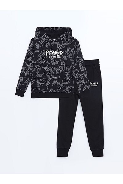 LC Waikiki Lcw Kids New Black Hooded Boy Tracksuit Set