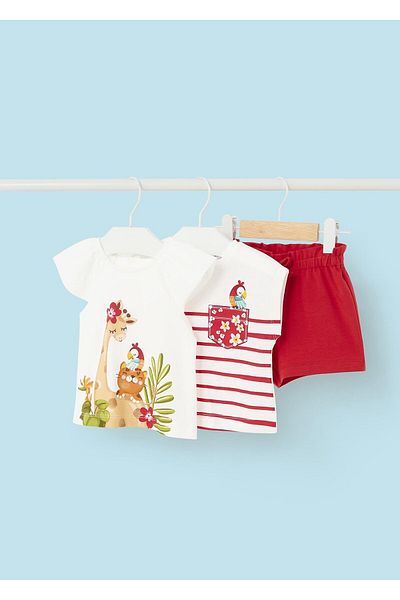 MAYORAL Baby Girl Combed Cotton Shorts Set with Two T-Shirts