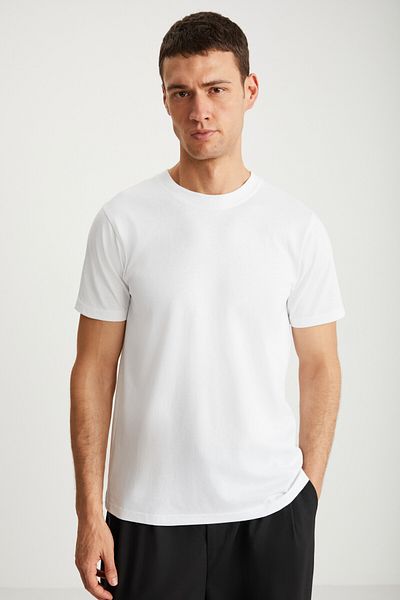 GRIMELANGE Mıchel Men's - 100% Organic Cotton White Slim Fit T-Shirt