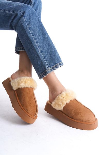 Mubiano Mbsr607-Tb Women's Inner and Outer Fur Tan Winter Slippers