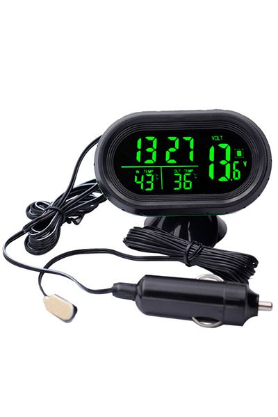 JUANJUAN Green Digital Car Thermometer Temperature Monitor Car Ornament Luminous Clock Voltmeter Dc 12v-24v T