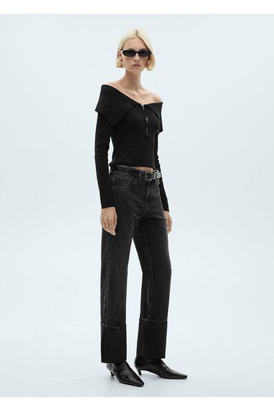 MANGO Woman Sweater with Open Shoulder Zipper