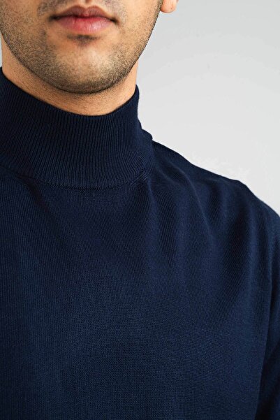 bombe Ανδρικό πλεκτό πουλόβερ με μισό ζιβάγκο σε μπλε ναυτικό