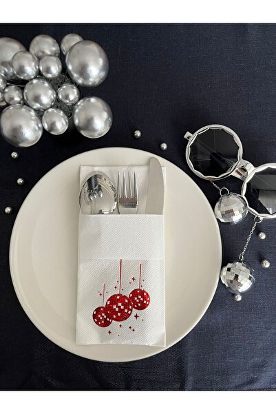 kidspartim 12 كرة ديسكو بيضاء مذهبة باللون الأحمر - منديل بجيب 40x40