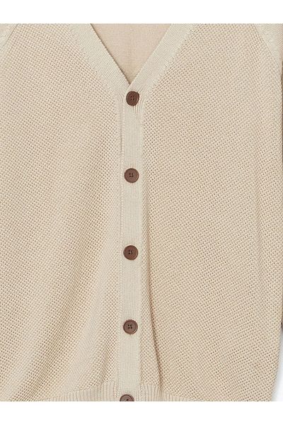 LC Waikiki LCW Kids Beige Strickjacke für Jungen mit V-Ausschnitt