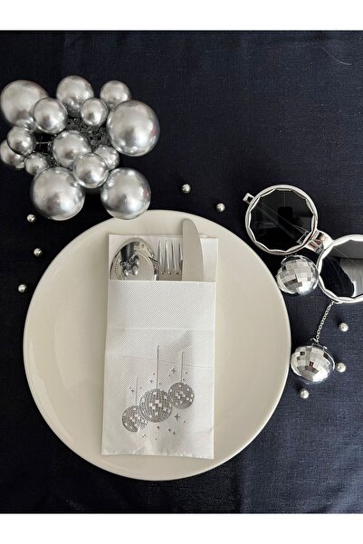 kidspartim كرة ديسكو بيضاء - منديل فضي مذهب مع جيوب 12 قطعة 40x40