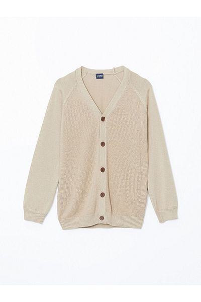 LC Waikiki LCW Kids Beige Strickjacke für Jungen mit V-Ausschnitt