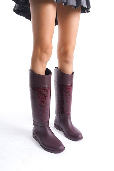 Mubiano MBTB2033-BRD Cizme de ploaie roșii Claret cu model de crocodil pentru femei