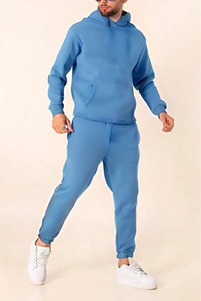 ruNadeS Ανδρικό σετ φούτερ με μαλακή υφή, φαρδιά εφαρμογή καγκουρό με τσέπες και ελαστικά πόδια - Casual