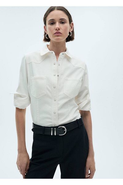 MANGO Woman Jachetă cămașă din velur cu buzunare