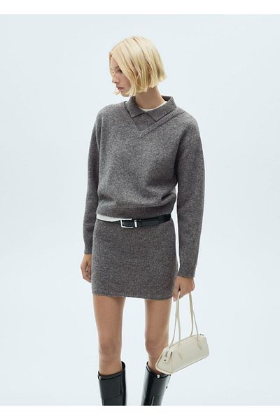 MANGO Woman Combined Shirt Collar Sweater
