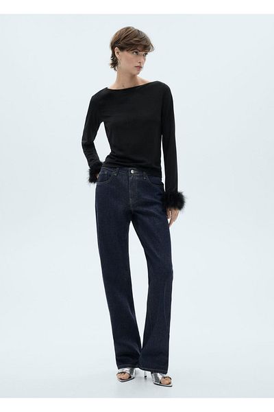 MANGO Woman Blugi drepti cu finisaj luminos