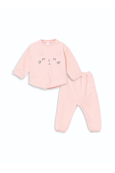 LC Waikiki Lcw Crew Neck Long Sleeve Embroidered Baby Girl Sweatshirt and Sweatpants Bottom 2-Piece Set Fast Fashion