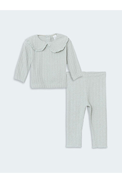 LC Waikiki Green Baby Neck Baby Girl Sweatshirt and Leggings Set of 2