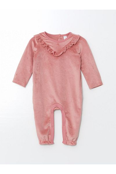 LC Waikiki Matte Pink Crew Neck Long Sleeve Baby Girl Jumpsuit
