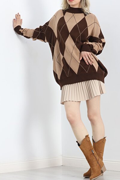 a look Oversize Thick Winter Ethnic Pattern Women's Sweater Long Soft Textured Half-Toe Women's Sweater