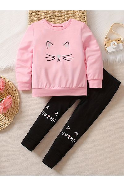 Let's Wear Σετ φόρμας φούτερ με γιακά ποδηλάτου Cat - Αθλητικό Σετ 2 τεμαχίων