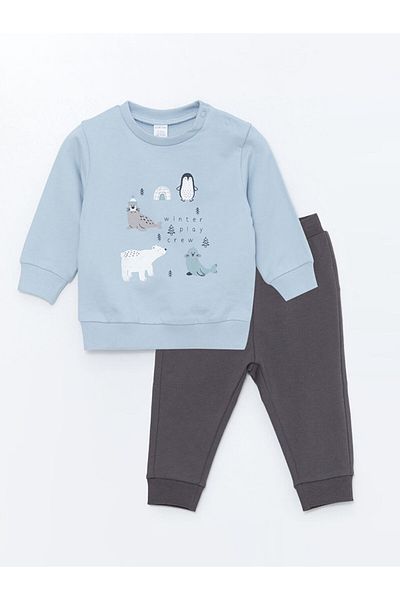 LC Waikiki Crew Neck Printed Sweatshirt and Tracksuit Set for Baby Boy - W4Fd36Z1