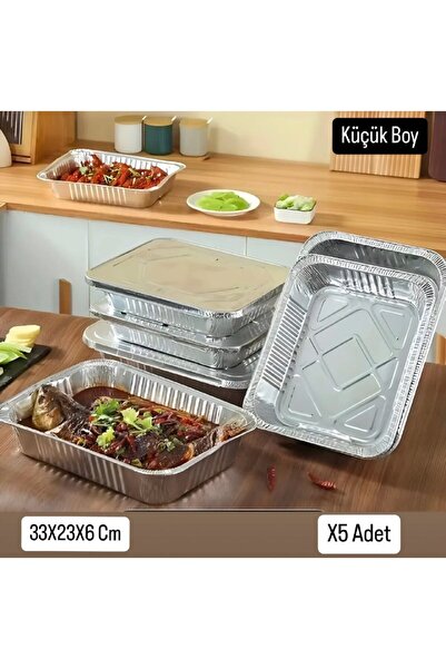 Metler Alüminyum Folyo Küçük  Boy Tepsi Folyo Tepsi (33X23X6) Cm 5 Adet