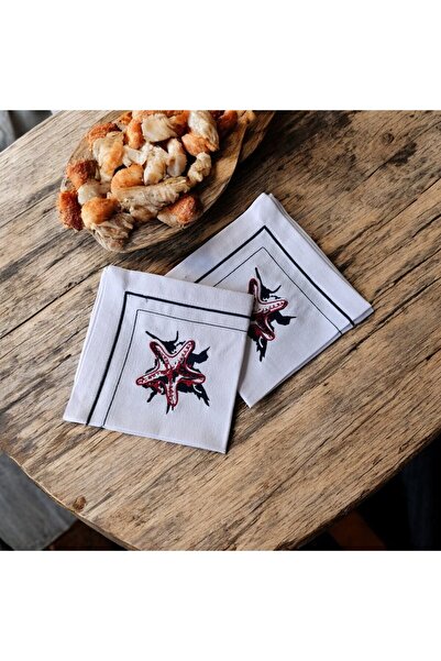 Sister Home Design Deniz Yıldızı Nakışlı Keten Kumaş Peçete 2 Adet - Dekorati...