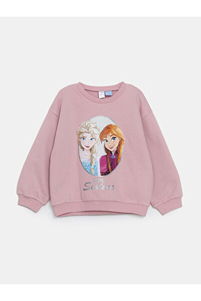 LC Waikiki Pink Crew Neck Elsa Printed Baby Girl Sweatshirt