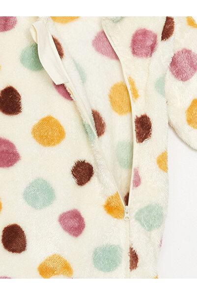 LC Waikiki Ecru Plush Baby Girl Romper (0-12 Months with Socks, 12 Months+ Without Socks)