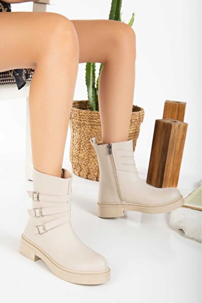 Berfu shoes Women's Medium Heel Boots with Buckle 365