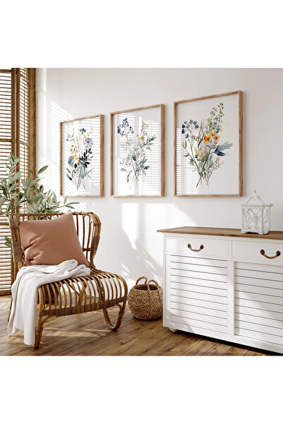 woodhomeworks Ahşap Çerçeveli 3 Lü Soyut Tablo Home Ev Salon Oturma Odası Yat...