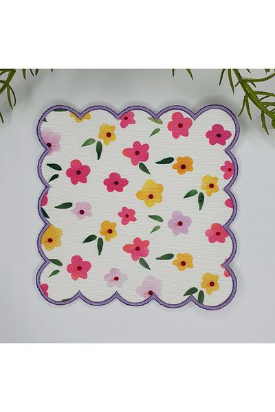 DECO Pink Lilac Crispy Floral Digital Printed Cocktail Napkin with Embroidered Edge
