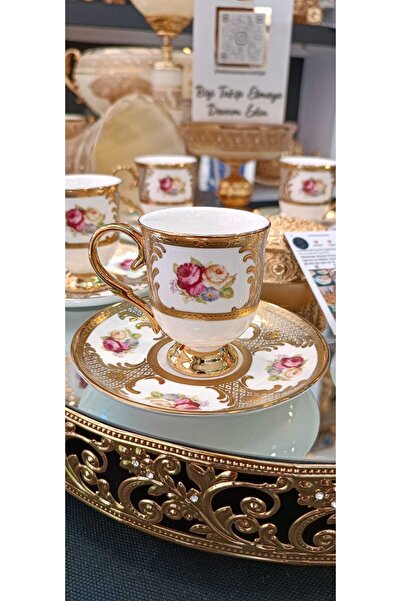 Kosova 6 KİŞİLİK GOLD İŞLEMELİ KAHVE FİNCAN TAKIMI (IFAYE)