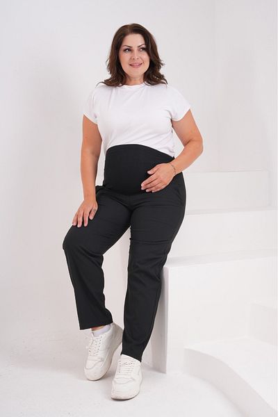 BIG LESSON Pantaloni din Gabardine pentru Maternitate Mom Fit - Stretch, cu bandă pentru burtă și talie reglabilă Gri