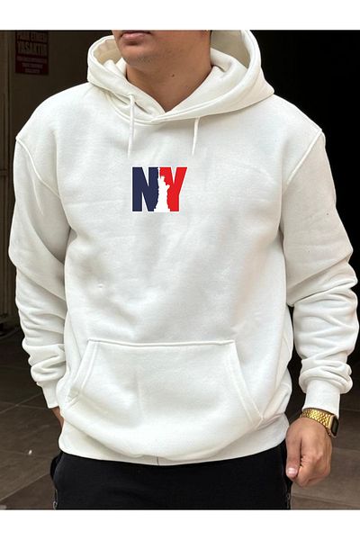 DEEPSENCE Ανδρικό φούτερ με λευκή κουκούλα Oversize Σχέδιο NY Printed