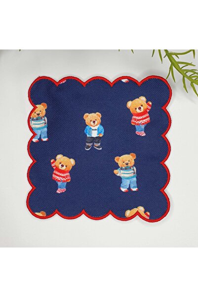 DECO Șervețel de cocktail cu fundal albastru marin, cu ursuleț de pluș și mar...