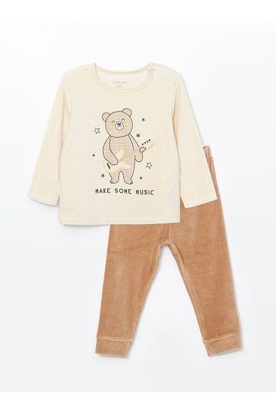 LC Waikiki Crew Neck Long Sleeve Printed Baby Boy Pajama Set