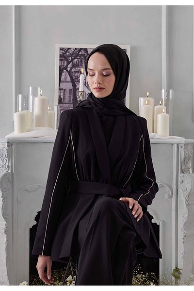 Şehr i sultan Evening Dress Janjan Shiny Satin Textured Hijab Evening Dress Chiffon Shawl