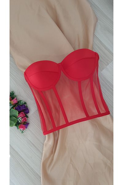 FİYPER Transparent Corset Bustier Ready Size Red