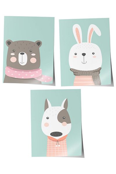 Postifull Baby Room Painting Set of 3, Baby Room Wall Decor, Kids Room Decor, Frameless Poster