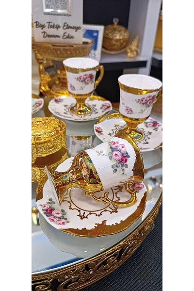 Kosova 6-Person Standed Flower Patterned Coffee Cup Set (Althur)