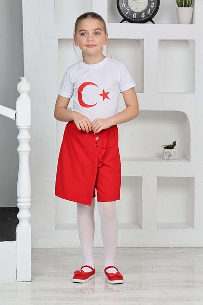 FATELLA Girls' 23 April 29 October 10 November 19 May Show Outfit Flag Print T-Shirt Shorts Skirt Set