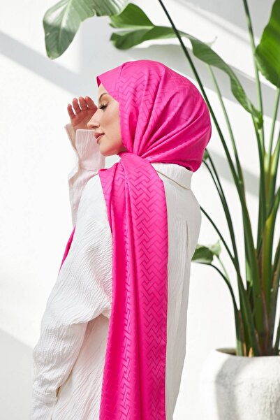 Bursa İpek Fuchsia Silk Jacquard Lego Pattern Shawl